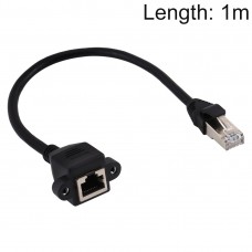 RJ45 Female to Male CAT5E Network Panel Mount Screw Lock Extension Cable  Length  1m  Black