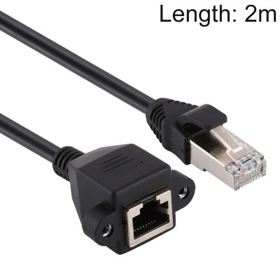 RJ45 Female to Male CAT5E Network Panel Mount Screw Lock Extension Cable  Length  2m  Black