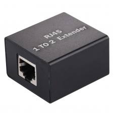 RJ45 1 to 2 Aluminum Alloy Expansion Head Extender  Black